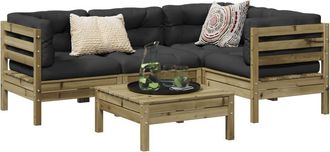 vidaXL Set De Sof&aacute;s Jard&iacute;n 5 Pzas Con Cojines Madera Pino Impregnada Vidaxl