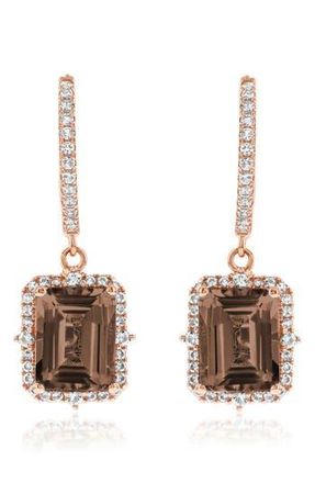 Suzy Levian Semiprecious Stone Halo Drop Earrings in Brown/rose at Nordstrom Rack