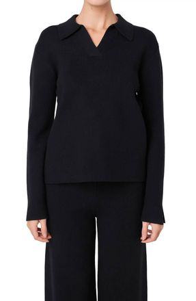 English Factory Polo Collar Sweater In Black