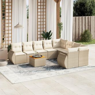 vidaXL Set De Sof&aacute;s De Jard&iacute;n 9 Pzas Con Cojines Rat&aacute;n Sint&eacute;tico Beige Vidaxl