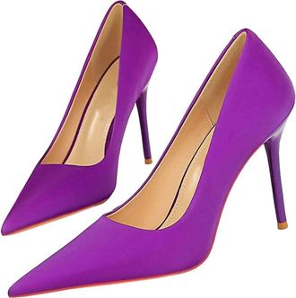 Generic Women Satin Silk High Heel Pumps Elegant Stiletto Wedding Bridal Dress Prom Shoes Purple