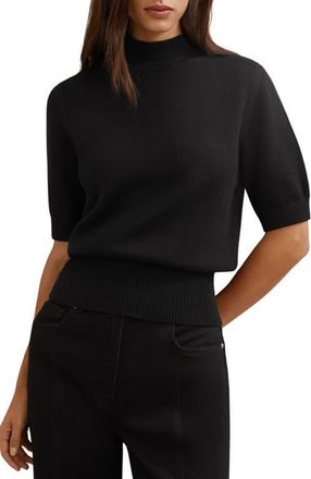 Reiss Aria Mock Neck Cotton & Wool Sweater in Black at Nordstrom, Size Small
