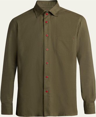 Kiton Mens Solid Cotton Pocket Snap-Front Shirt