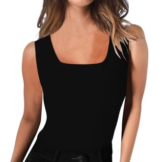 Generic Square Neck Basic Tank Tops for Women Summer Fashion 2025 Casual Waist Slim Fit Sleeveless Blouses Ladies Workout Daily Sports Plain Solid Color Tight