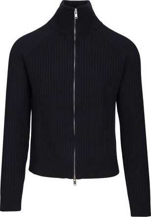 Isabel Marant Ribbed Wool Sweater with Double-Slider Zip - Heren - Vesten - Blauw - M - Wol - Truien & Vesten