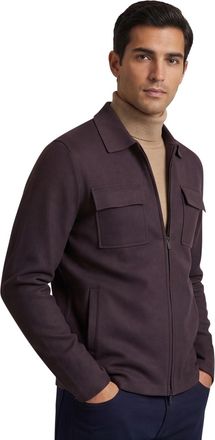 Thomas Maine overshirt merinowol rits aubergine