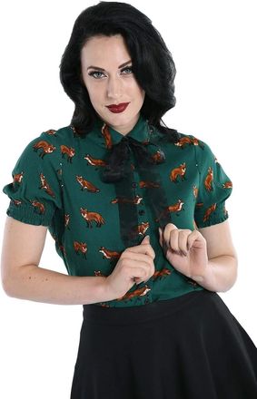 Hell Bunny Women Vixey Fox Blouse - 16 / Green