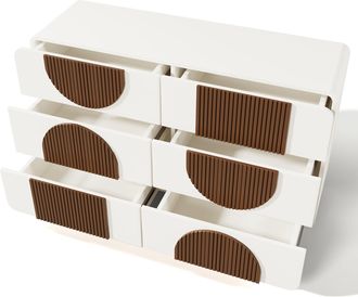 STILVORA C&oacute;moda Con 6 Cajones Y Dise&ntilde;o Redondeado, Gu&iacute;as Silenciosas, Estilo Elegante, De Madera, 121&times;41&times;71 Cm, Blanco