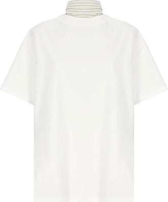 Maison Margiela Wit T-shirt met Contrasterende Kraag - Dames - T-shirts - Wit - 2XS - Katoen - Tops