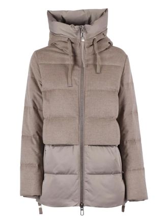 Duno hooded Keiko jacket - women - Wool/Rayon/Polyester/Polyester/Polyamide/Down/Feather - 44 - Neutrals