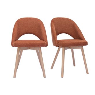 Miliboo Miliboo - Set De 2 Sillas N&oacute;rdicas De Tejido Efecto Aterciopelado Texturizado Terracota Y Madera Clara Cosette