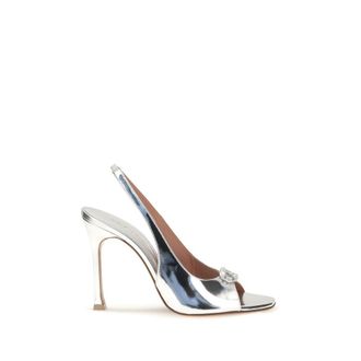 Amina Muaddi Silver Calf Leather Bos Taurus Womens Sandals