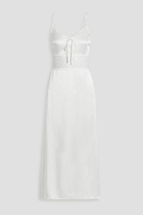 HVN Chrissy lace-paneled silk-satin midi dress - White - US 10