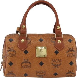MCM Visetos Logogramme Handbag Canvas And Leather Brown Canvas Handbag (Pre-Owned)
