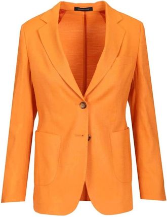 Sartoria Latorre Jassen, Dames, Oranje, S, Leer, Ongevoerde Single-breasted Blazer met twee knopen