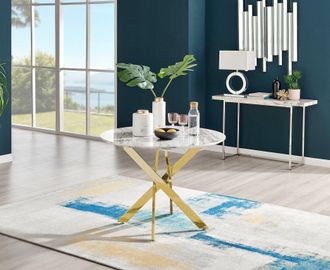 Furniturebox Novara 100cm Round 4-Seater Dining Table With Gold Chrome Legs in Off-White
