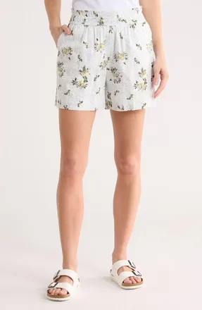 Melrose and Market Slub Pull On Shorts in Blue- Olive Feather Floral at Nordstrom Rack, Size Xx-Large