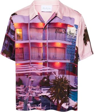 Blue Sky Inn graphic-print twill shirt - men - Viscose - L - Purple
