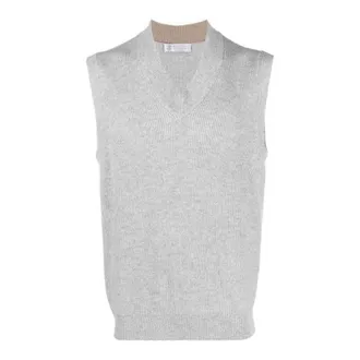 Brunello Cucinelli Pebble Ribbed Cashmere Knit Vest, Brand Size 48 (US Size 38)