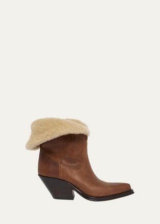 Chlo&eacute; 65mm Azelan Shearling-Lined Western Leather Ankle Boots