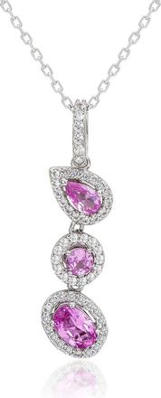 Suzy Levian Silver 1.06 Ct. Tw. Diamond & Pink Sapphire Multi-Shape Drop Pendant