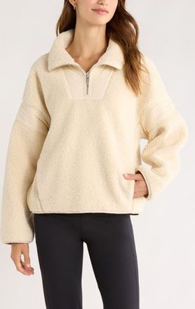 Zella Snowday Faux Shearling Quarter Zip Pullover in Beige Seashore at Nordstrom, Size X-Large
