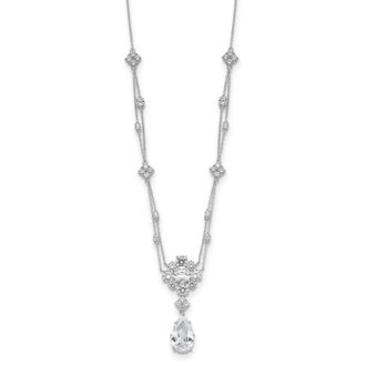 Diamond2Deal Sterling Silver Fancy Cushion-cut and Cubic Zirconia Teardrop Dangle Necklace 18
