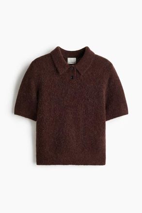 H&M Alpaca-blend Polo Shirt in Dark Brown at Nordstrom, Size X-Small