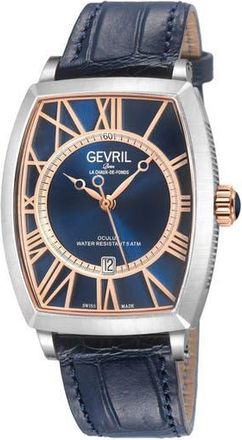 Gevril Group Oculus Automatic Leather Strap Watch, 36mm x 43mm in Blue at Nordstrom Rack