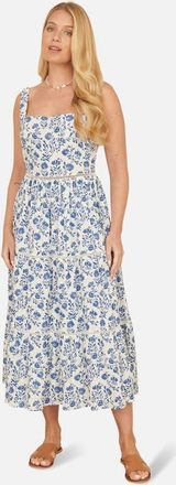 Yumi Floral Broderie Anglaise Midi Sun Dress in Blue at Nordstrom, Size 10