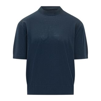 Laneus Top de manga corta con cuello alto acanalado - Knitwear - Hombre - Azul - XL
