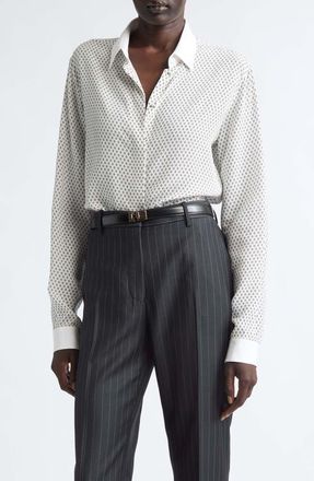 Tom Ford Diamond Print Silk Crepe Button-Up Shirt in Off White/black at Nordstrom, Size 34