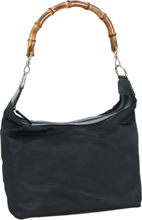 Gucci Vintage Bamboo Handle Bag Nylon Black Nylon Handbag (Pre-Owned)