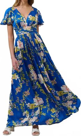 Sugarlips Solary Floral Eloray Pleated Maxi Dress In Cobalt Pink