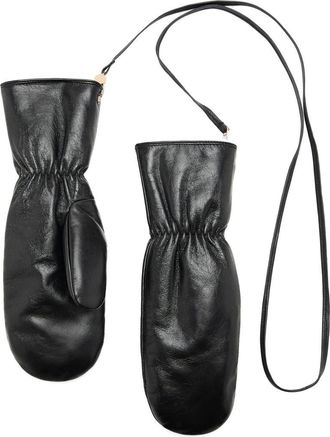 Mango Leather Mittens With Faux Fur Lining in Black at Nordstrom, Size Medium