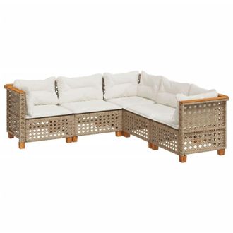 vidaXL Juego De Sof&aacute;s Jard&iacute;n Con Cojines 5 Pzas Rat&aacute;n Sint&eacute;tico Beige Vidaxl