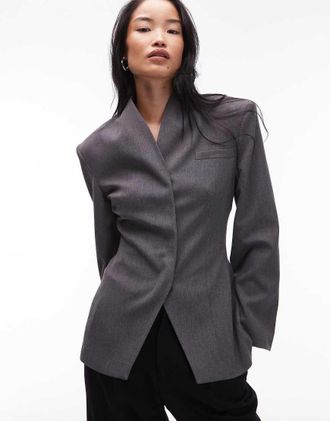 Asos Blazer grigio accollato con dettaglio alto