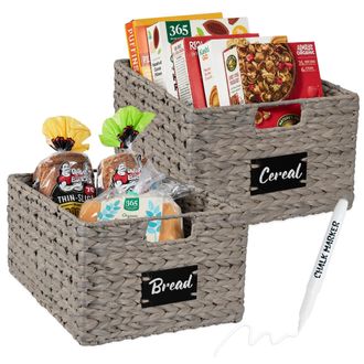 Best Choice Products Set of 2 16in Woven Water Hyacinth Pantry Baskets w/ Chalkboard Label, Chalk Marker