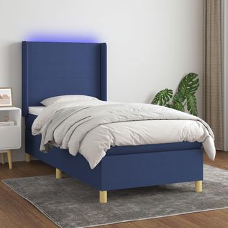 vidaXL Cama Box Spring Colch&oacute;n Y Luces Led Tela Azul 90x190 Cm Vidaxl