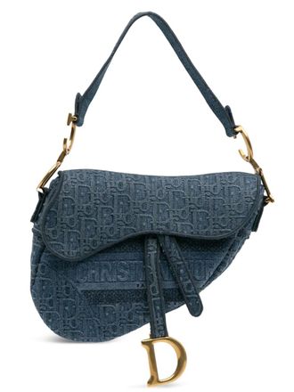 Dior 2019 Oblique Denim Embroidered Saddle Bag shoulder bag - women - Denim - One Size - Blue