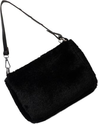 Supvox Women Plush Shoulder Bag Crossbody Purse Soft Underarm Handbag Chain Strap Black for Autumn Winter Random Style