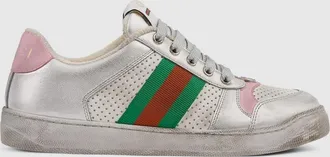 Gucci Womens Worn-out Effect Screener Sneaker, Silver, Leather