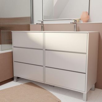 Aurlane Aurlane - Pack Mueble De Ba&ntilde;o 120 Cm Blanco Lacado 6 Cajones Con Lavabo De Cer&aacute;mica