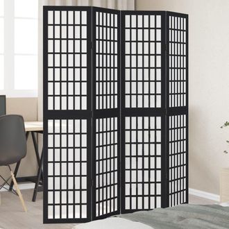 Berkfield Home Room Divider 4 Panels Black Solid Wood Paulownia