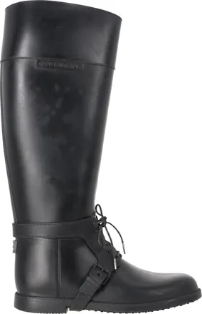 Givenchy Givenchy kniehoge regenlaarzen met vetersluiting in zwart rubber