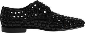 Dolce & Gabbana Suede Strass Derby - Heren - Nette schoenen - Zwart - 39 1/2 EU - Leer - Schoenen