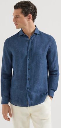 Brunello Cucinelli D&eacute;lav&eacute; linen shirt in Navy Blue at Nordstrom, Size Xxx-Large Eu