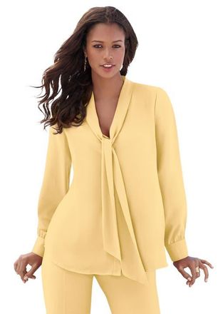 Roaman's Long Sleeve Bow Blouse in Banana at Nordstrom, Size 38