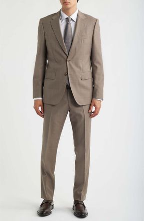 BOSS Huge Slim Fit Textured Virgin Wool Suit in Tan at Nordstrom, Size 48