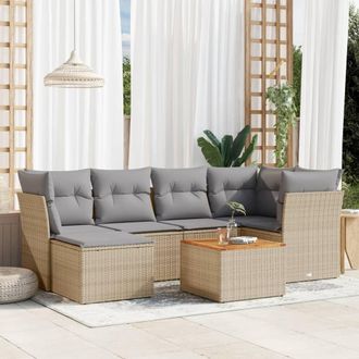 vidaXL Juego De Sof&aacute;s Jard&iacute;n Con Cojines Beige Mezcla 7 Pzas Rat&aacute;n Pe Vidaxl
